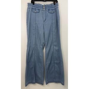 White House Black Market Extra High-Rise Wide Leg Chambray Pants Smocked Waist